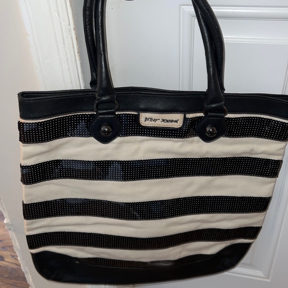 Betsey Johnson new canvas and sequin tote never worn